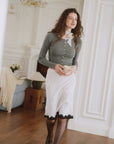 AZURIERA Fiona Knit Top – Ribbed Cardigan with Lace Trim