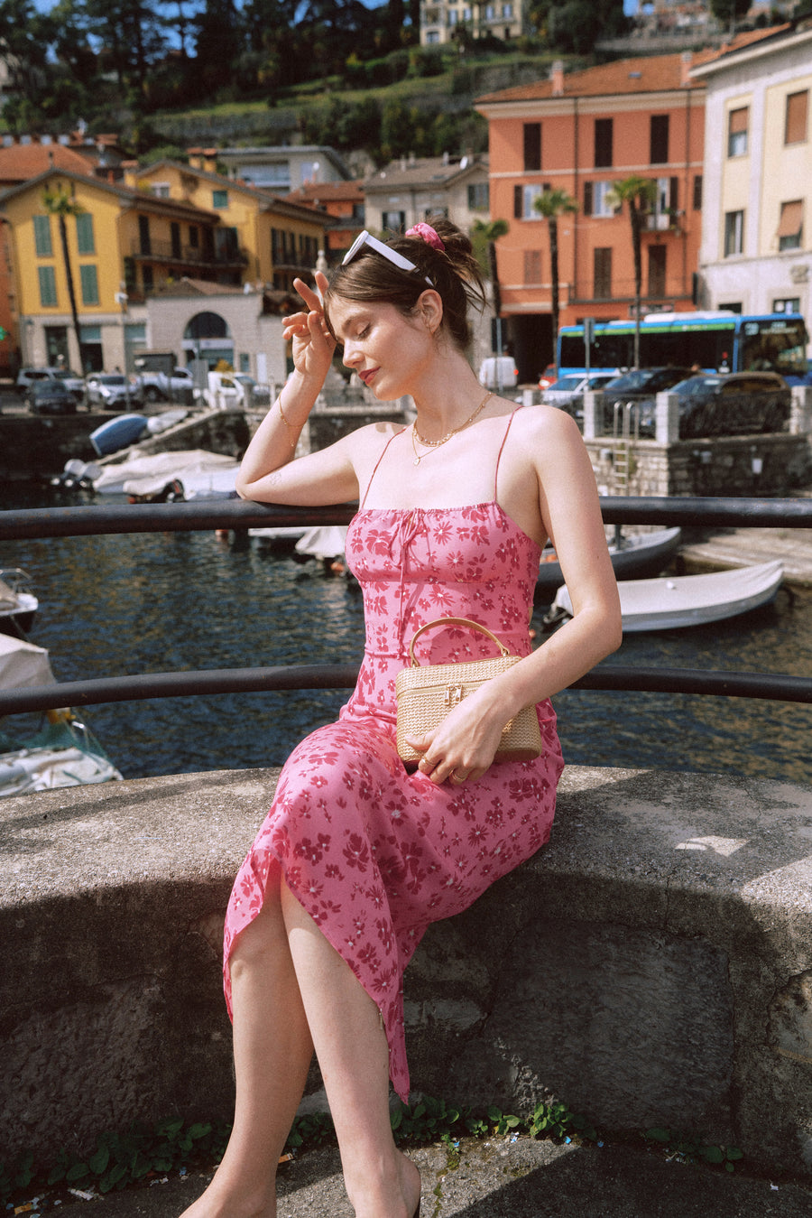 AZURIERA｜Silk Blush Floral Lace-Up Dress – Pink Open Back Midi