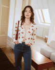 AZURIERA Delia Silk Top – Floral Polka Dot Silk Blouse with Tie Front