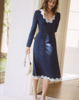 AZURIERA Naomi Silk Dress – Navy Polka Dot Lace Midi Silk Dress