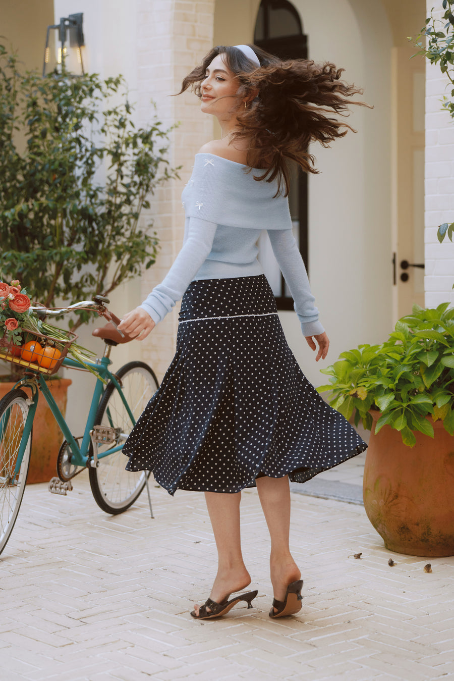 AZURIERA Anita Silk Skirt – Polka Dot Midi Skirt in 100% Mulberry Silk