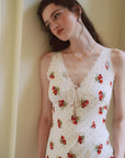 AZURIERA Marie Silk Slip Dress with Floral Print & Lace Trim