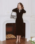 AZURIERA Alvira Knit Dress – Elegant Black Long Sleeve Midi Dress