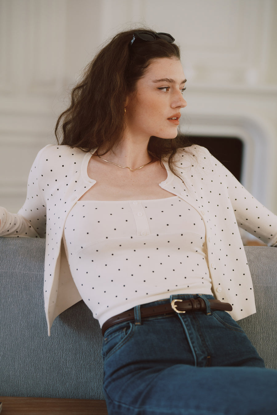AZURIERA Nicole Knit Set – Polka Dot Cardigan and Camisole Duo