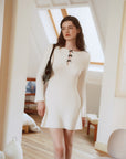 AZURIERA Odessa Knit Dress – Cashmere Blend White A-Line Mini Dress