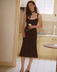 AZURIERA Floy Silk Polka Dot Slip Dress with Ruffle Trim