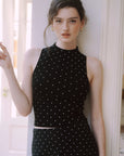AZURIERA Ivory Knit Top – Polka Dot Mock Neck Sleeveless