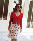 AZURIERA Roma Knit Top – Red V Neck Cardigan with Floral Detail