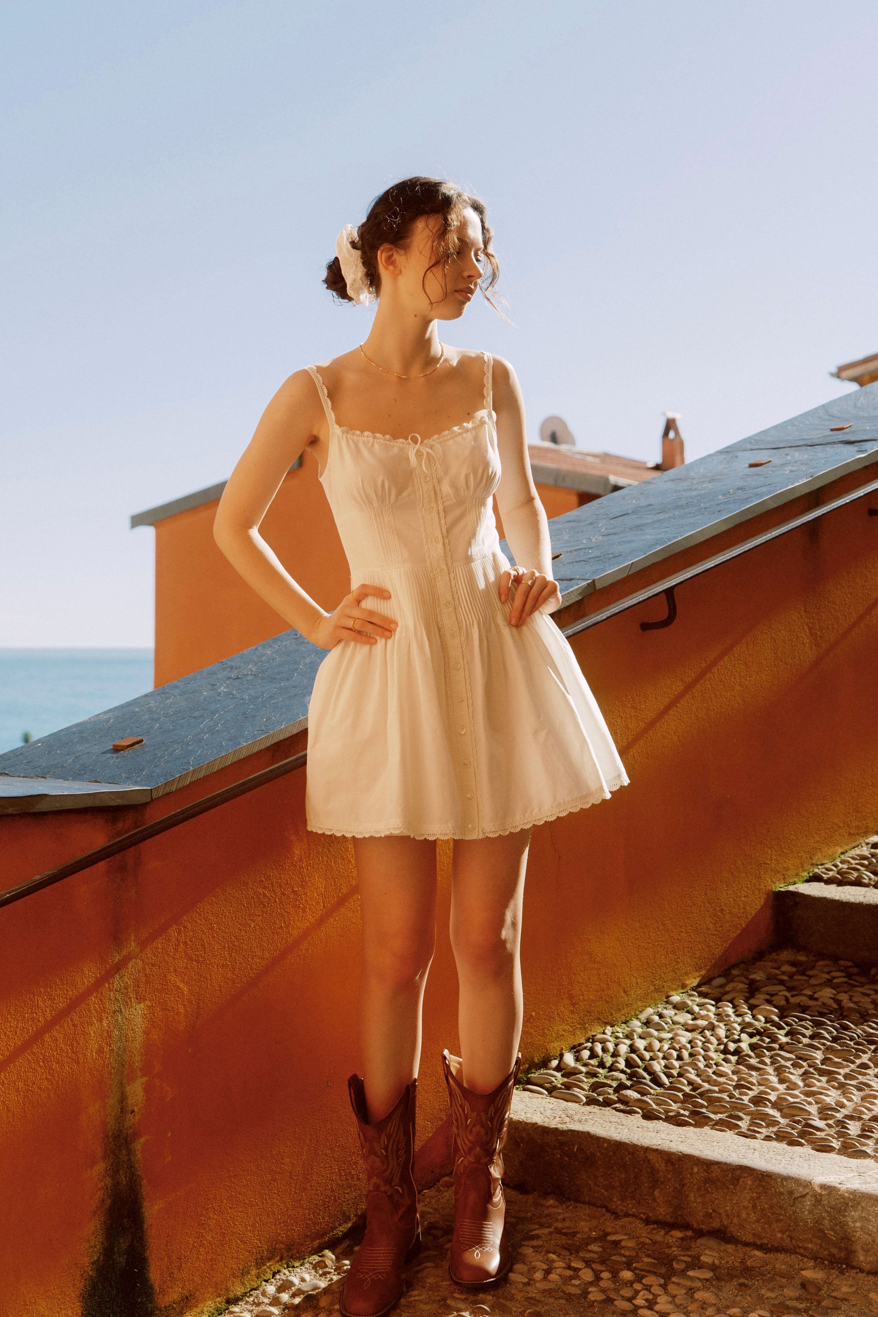 Amelia Silk Cotton Mini Dress｜AZURIERA