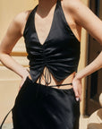AZURIERA Jasmina Silk Satin Black Top and Skirt Set