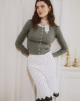 AZURIERA Fiona Knit Top – Ribbed Cardigan with Lace Trim