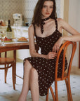 AZURIERA Floy Silk Polka Dot Slip Dress with Ruffle Trim