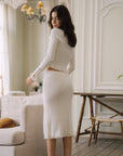 Delfinette White Knitted Top and Skirt Set｜AZURIERA