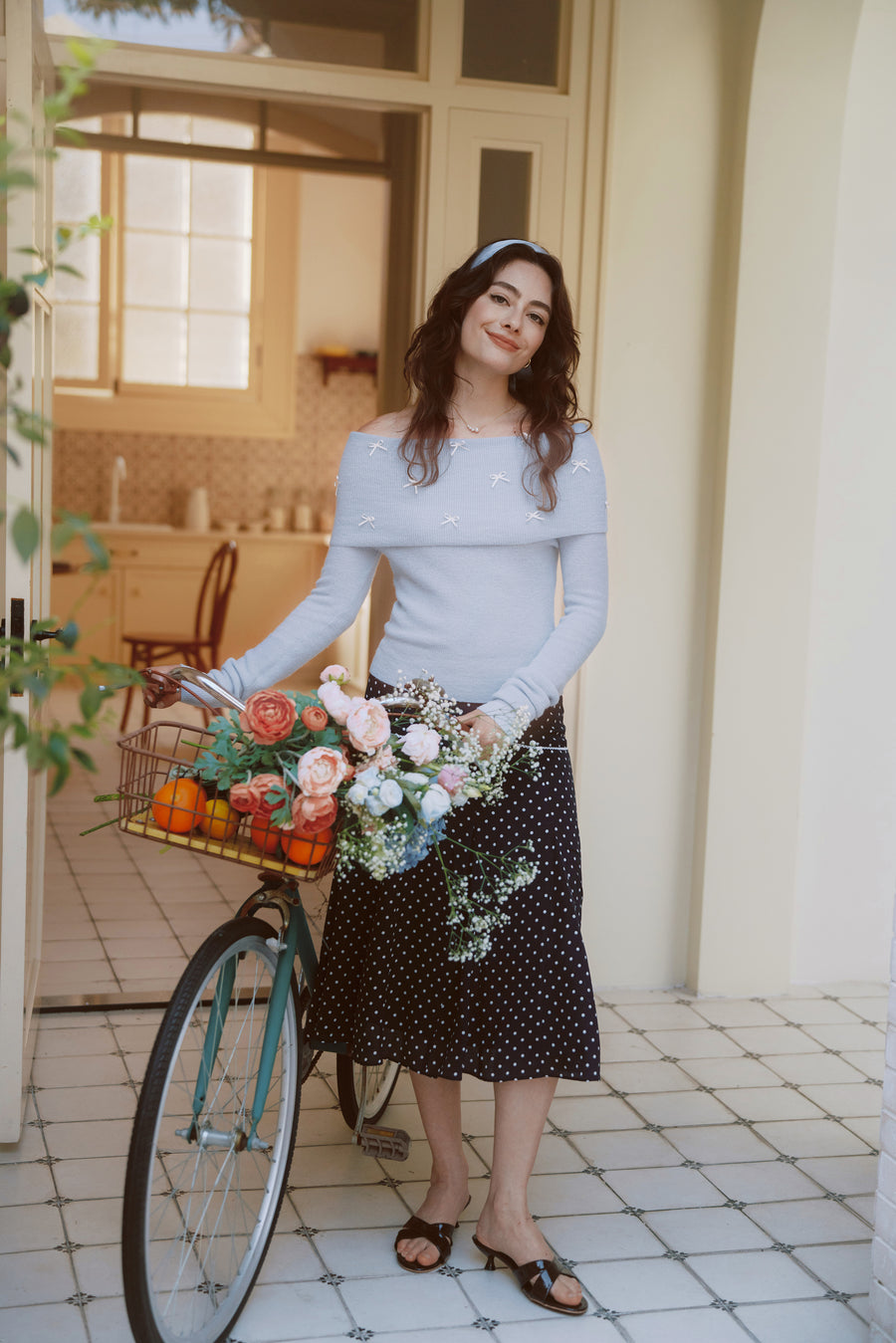 AZURIERA Anita Silk Skirt – Polka Dot Midi Skirt in 100% Mulberry Silk