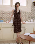 AZURIERA Marie Silk Polka Dot Slip Dress with Lace Trim
