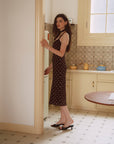 AZURIERA Floy Silk Polka Dot Slip Dress with Ruffle Trim
