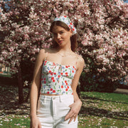 AZURIERA｜Charis Silk Cherry Print Bustier Top – Floral Smocked Cami
