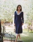 AZURIERA Naomi Silk Dress – Navy Polka Dot Lace Midi Silk Dress