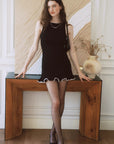 AZURIERA Carolyn Knit Black Mini Dress with Lace & Wave Hem