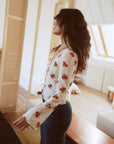 AZURIERA Delia Silk Top – Floral Polka Dot Silk Blouse with Tie Front