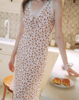 AZURIERA Marie Silk Slip Dress Croissant Print with Lace Trim