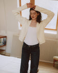 AZURIERA Wendy Cardigan – Wool Blend Cable Knit with Floral Details