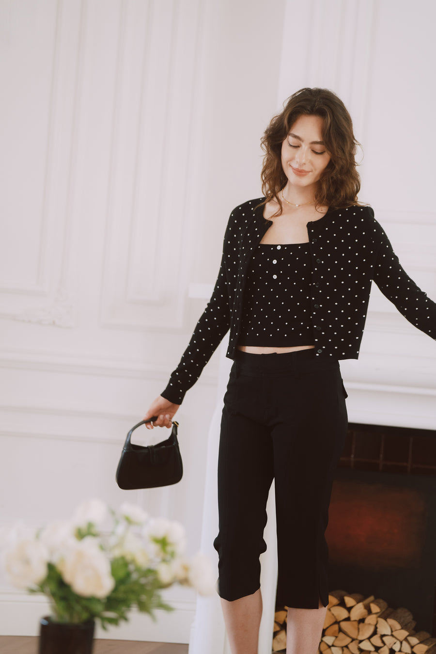 AZURIERA Nicole Knit Set – Polka Dot Cardigan and Camisole Duo