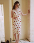 AZURIERA Marie Silk Slip Dress with Floral Print & Lace Trim