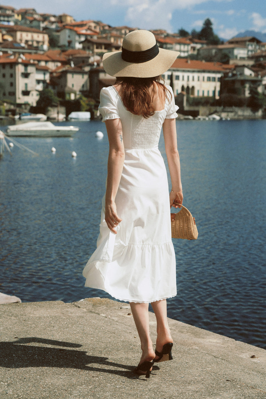 AZURIERAWhite Corset-Front Puff Sleeve Dress Summer Midi Romance AZURIERAWhite Corset-Front Puff Sleeve Dress Summer Midi Romance