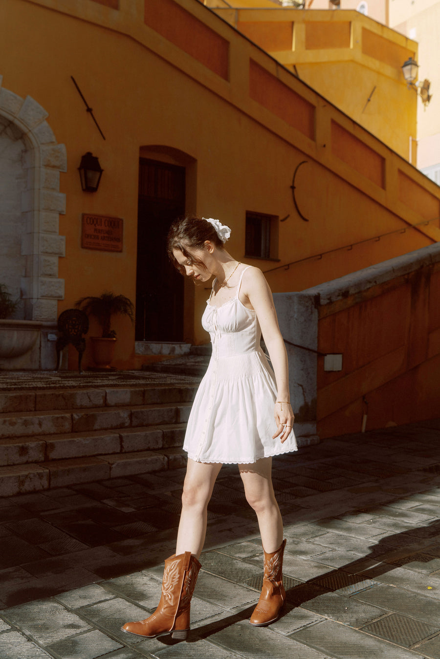 Amelia Silk Cotton Mini Dress｜AZURIERA