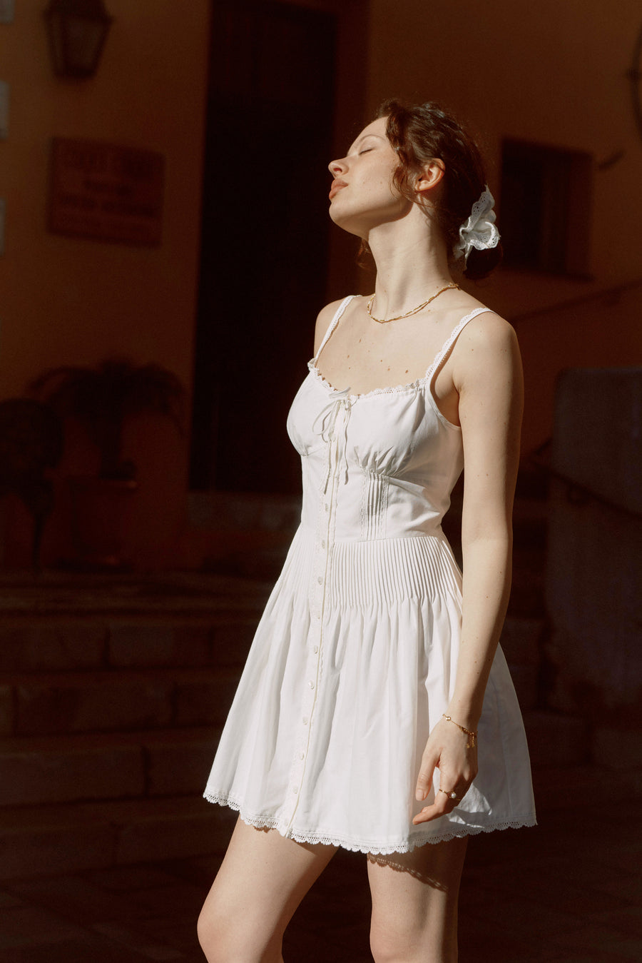 Amelia Silk Cotton Mini Dress｜AZURIERA
