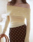 AZURIERA Lottie Knit Top – Off-Shoulder Wool Blend with Bow Details