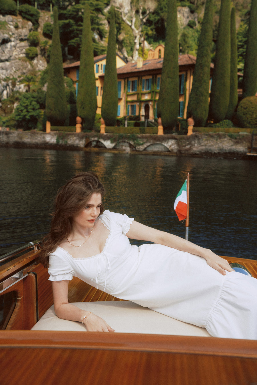 AZURIERAWhite Corset-Front Puff Sleeve Dress Summer Midi Romance AZURIERAWhite Corset-Front Puff Sleeve Dress Summer Midi Romance