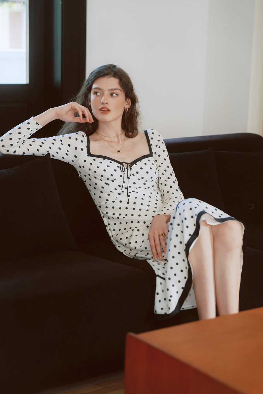 AZURIERA Dolores Silk Dress – Polka Dot Midi