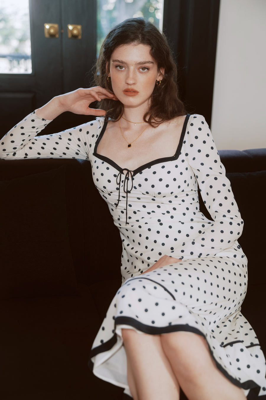 AZURIERA Dolores Silk Dress – Polka Dot Midi