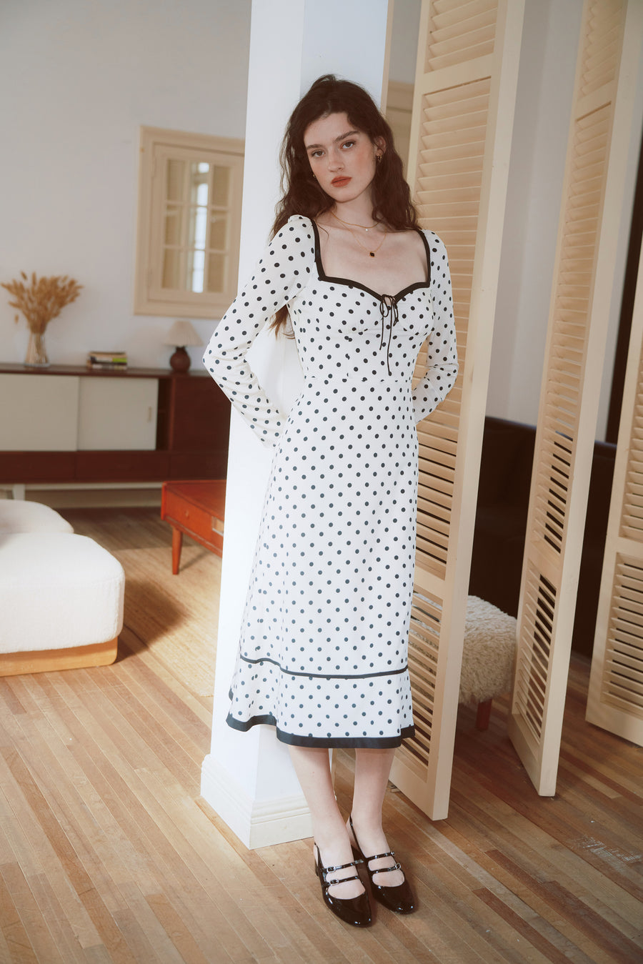 AZURIERA Dolores Silk Dress – Polka Dot Midi