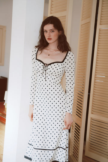 AZURIERA Dolores Silk Dress – Polka Dot Midi