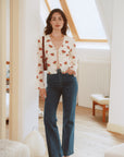 AZURIERA Delia Silk Top – Floral Polka Dot Silk Blouse with Tie Front