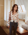 AZURIERA Delia Silk Top – Floral Polka Dot Silk Blouse with Tie Front