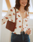AZURIERA Delia Silk Top – Floral Polka Dot Silk Blouse with Tie Front