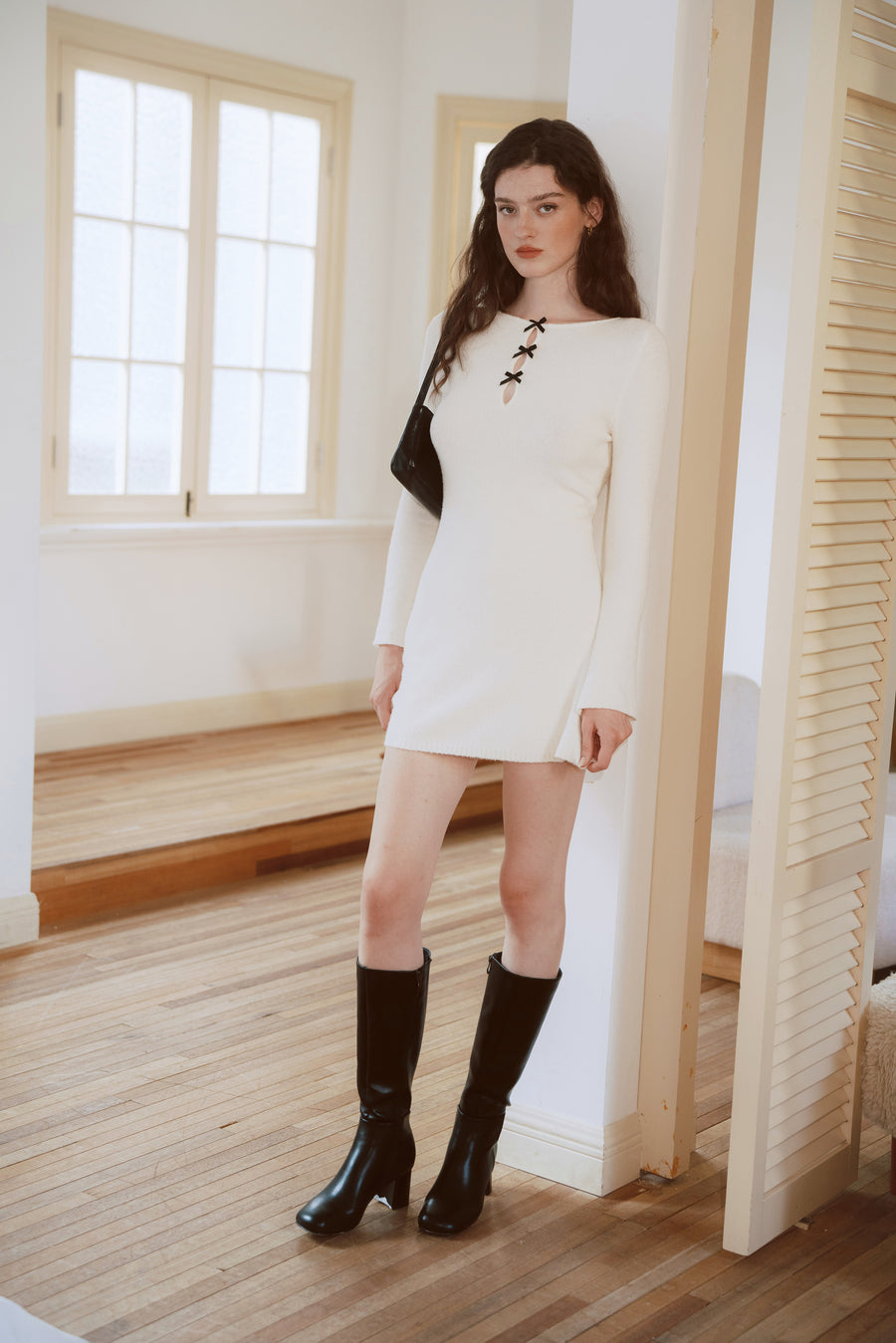 AZURIERA Odessa Knit Dress – Cashmere Blend White A-Line Mini Dress