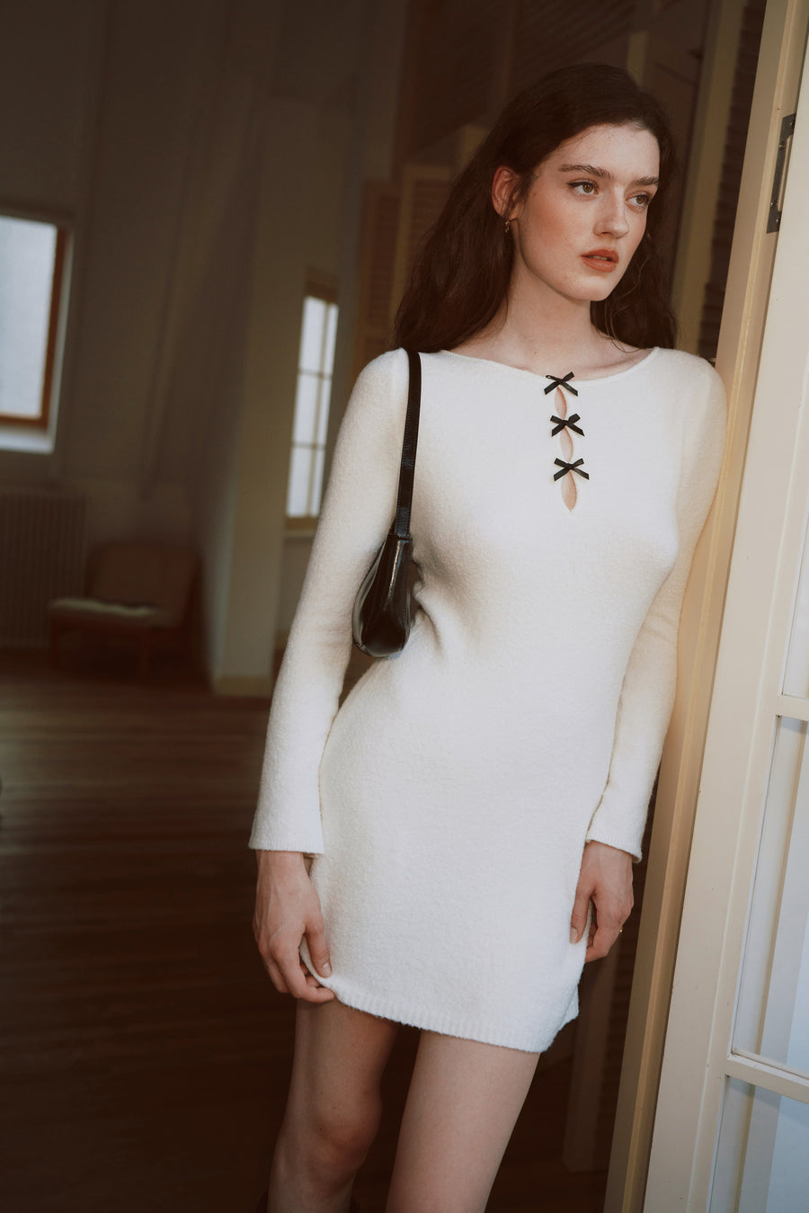 AZURIERA Odessa Knit Dress – Cashmere Blend White A-Line Mini Dress