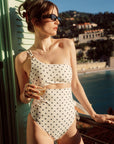 White Polka Dot One Piece Swimsuit | AZURIERA