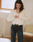 AZURIERA Wendy Cardigan – Wool Blend Cable Knit with Floral Details