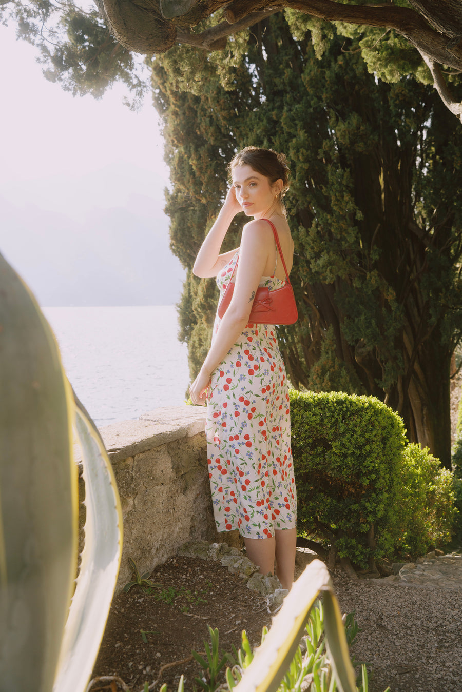 AZURIERASilk Cherry Print Slip Dress Floral Summer Midi Dress AZURIERASilk Cherry Print Slip Dress Floral Summer Midi Dress