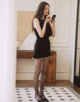 AZURIERA Carolyn Knit Black Mini Dress with Lace & Wave Hem
