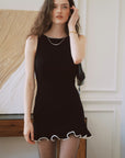 AZURIERA Carolyn Knit Black Mini Dress with Lace & Wave Hem