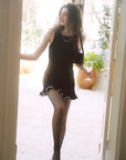 AZURIERA Carolyn Knit Black Mini Dress with Lace & Wave Hem