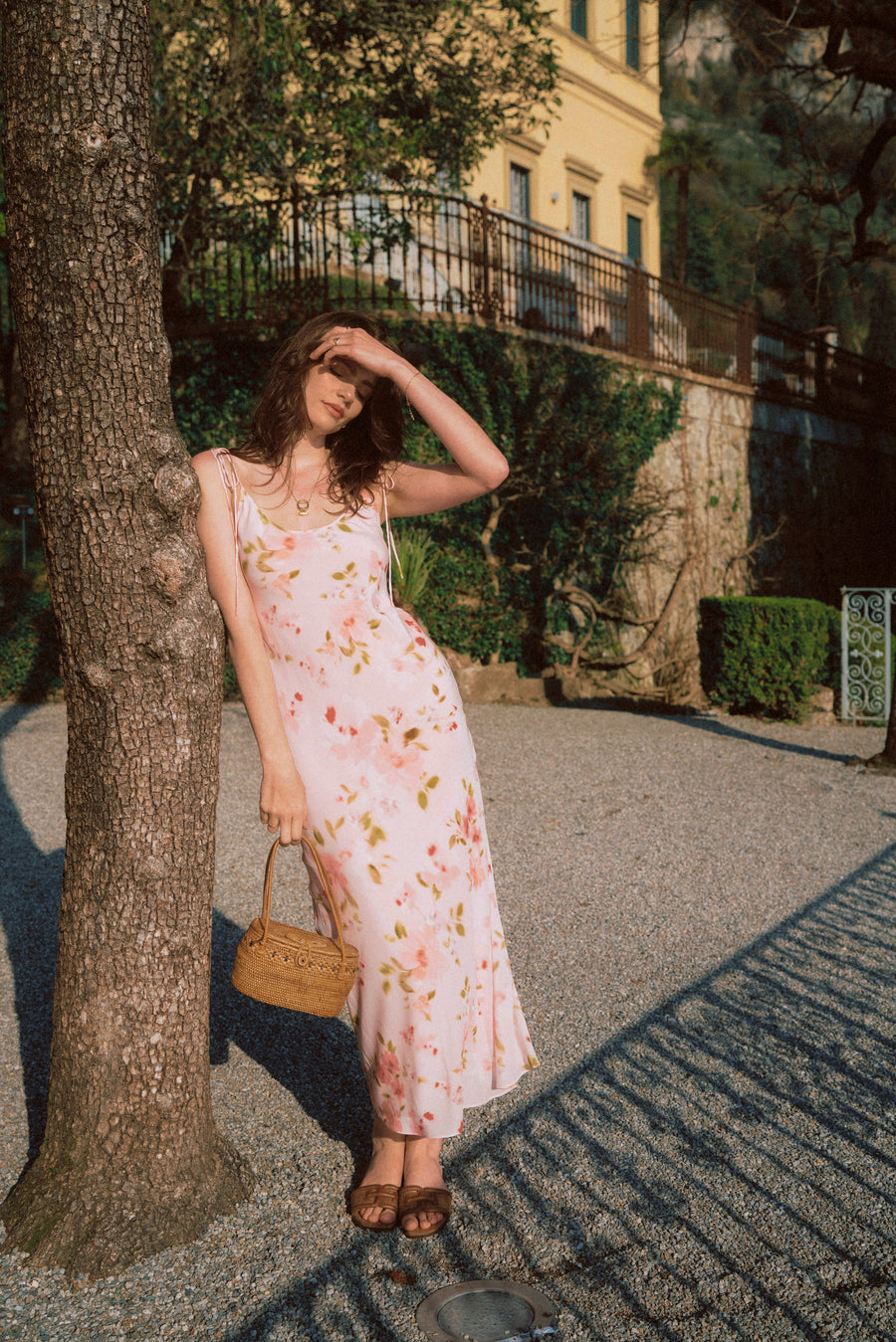 AZURIERA｜Silk Blush Bloom Slip Dress – Pink Floral Summer Midi