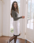 AZURIERA Fiona Knit Top – Ribbed Cardigan with Lace Trim